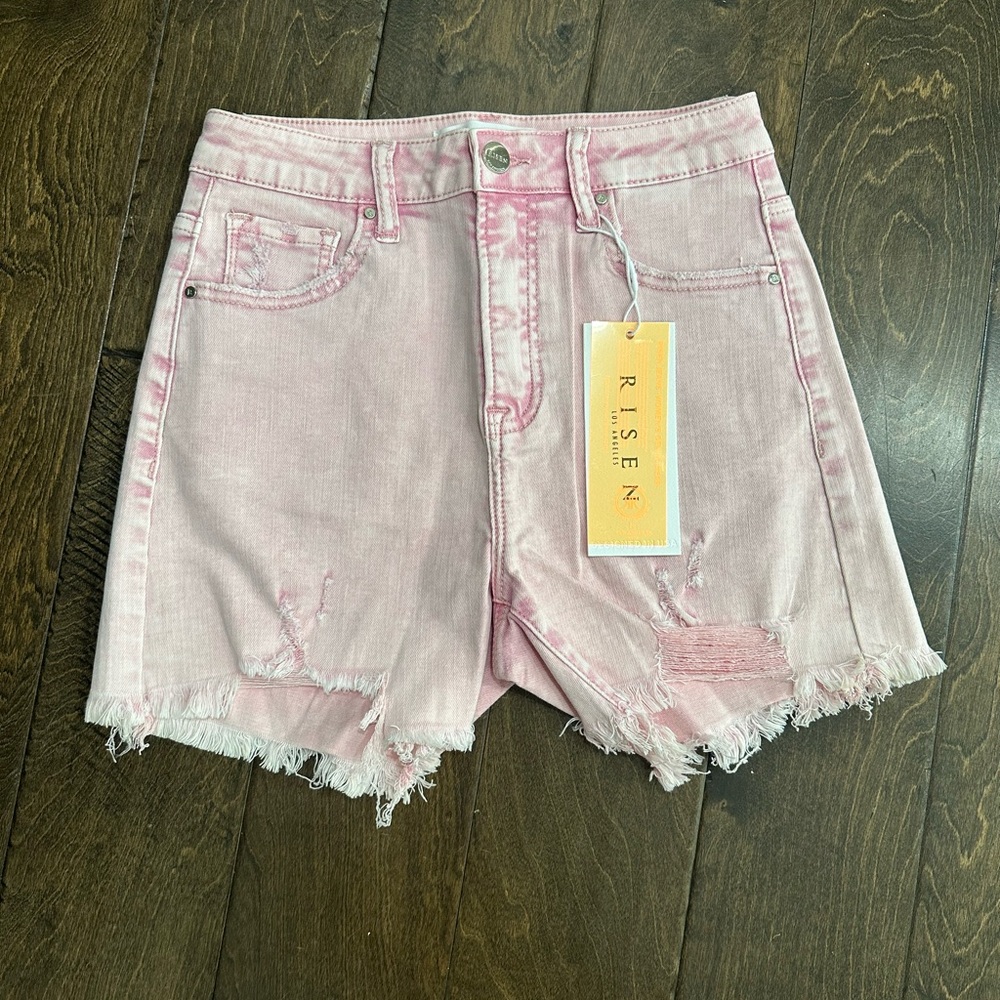 Risen Women's Pink Frayed Denim Shorts